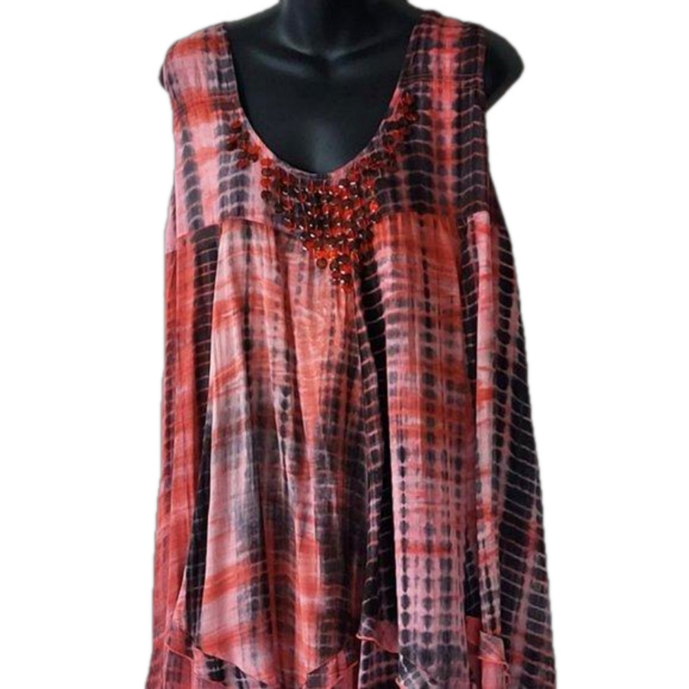 "Red Lipstick" Beaded Bodice Women's Fancy Blouse/Top, sz 20W